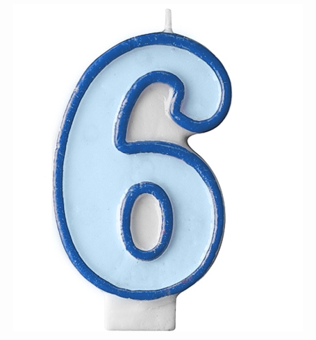 Svíčka dortová - modrá, s číslovkou 6 (1 ks) - SV5311