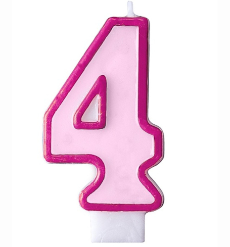 Svíčka dortová - růžová, s číslovkou 4 (1 ks) - SV5308