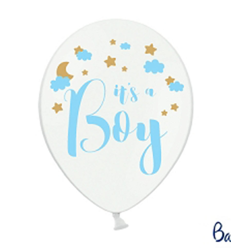 Party balónky -  Ø 30 cm, It's a Boy, Pastel Pure White (6 ks) - BL06-0002