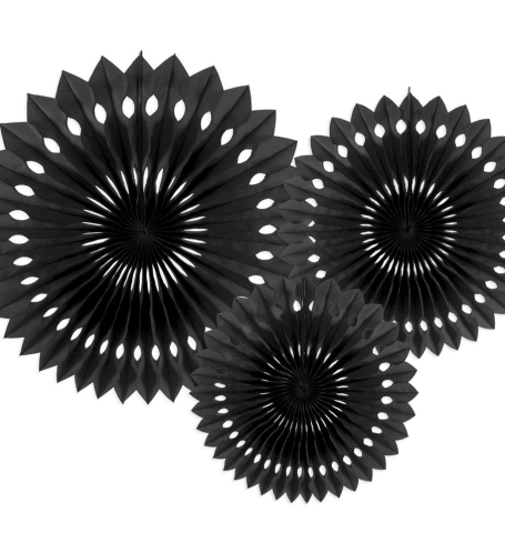 PartyDeco - Tissue fan, black, 20-30 cm (3 ks) - DS016
