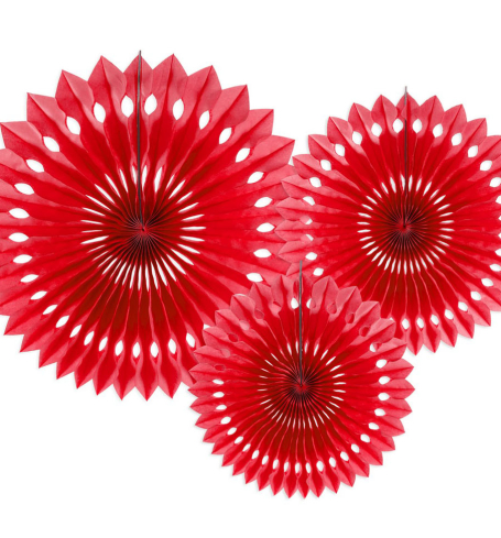 PartyDeco - Tissue fan, red, 20-30 cm (3 ks) - DS015