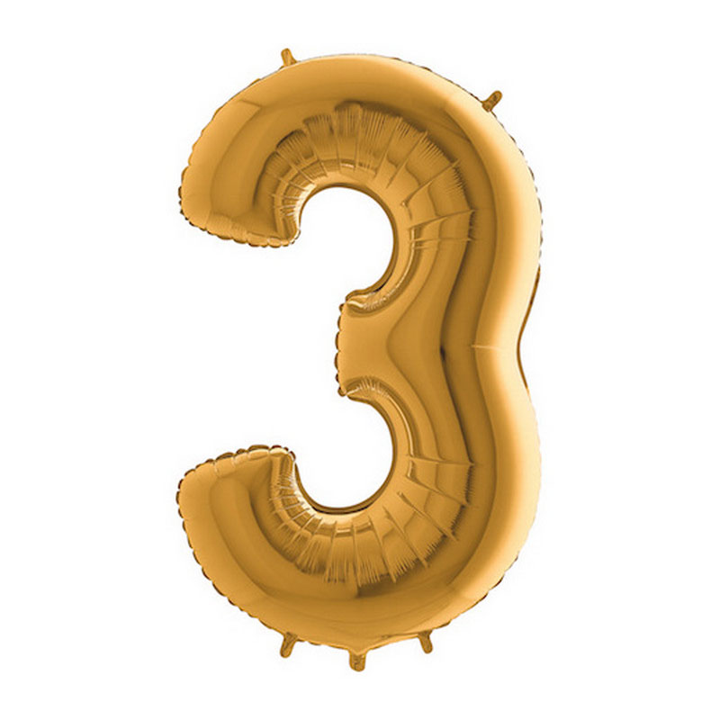 Fóliový balonek ve tvaru číslice 3 - zlatá (102cm,40") - BL02-5913