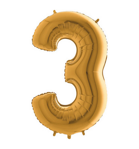 Fóliový balonek ve tvaru číslice 3 - zlatá (102cm,40") - BL02-5913