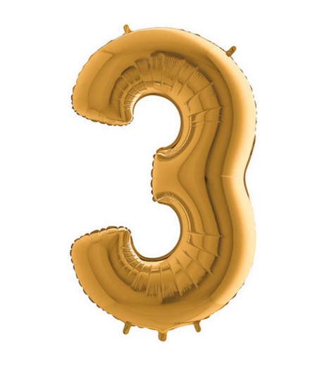 Fóliový balonek ve tvaru číslice 3 - zlatá (102cm,40