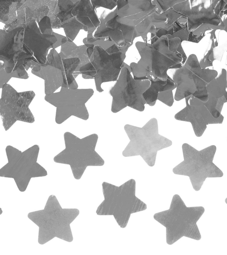 Párty konfety - vystreľovacie, hviezdy, farba strieborná (1 ks) - KF4005