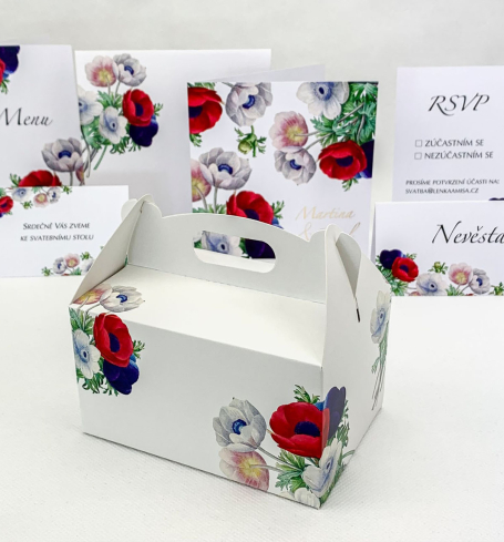Svatební krabička malá s barevnými květy sasanek - K33-4011-01