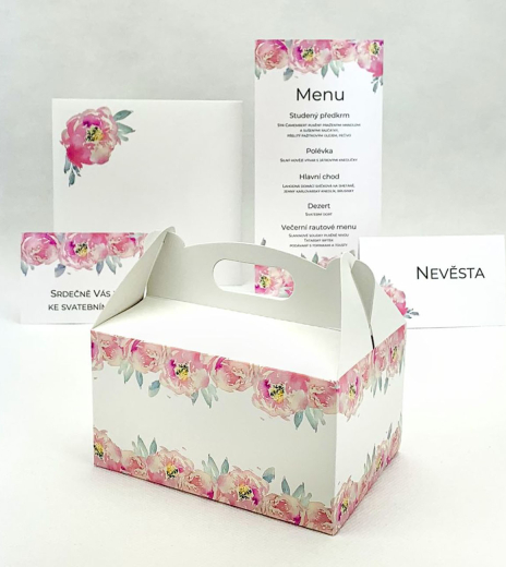 Svatební krabička malá s květy pivoněk - K33-4002-01