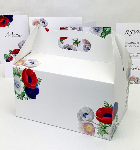 Svadobná krabička stredná s farebnými kvetmi sasaniek - K56-4011-01