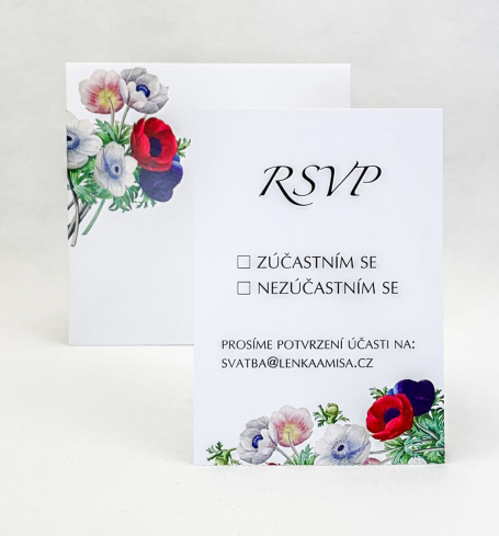 Svatební kartička s barevnými květy sasanek - RS4011