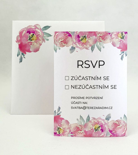 Svatební kartička s květy pivoněk - RS4002