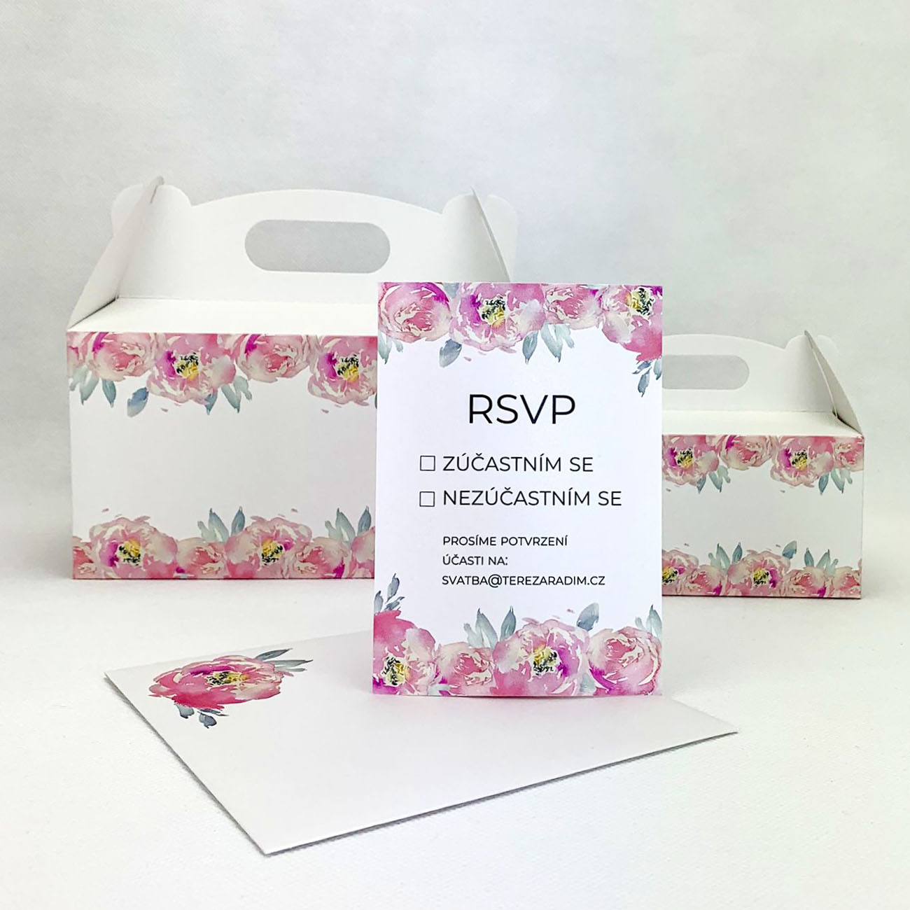 Svatební kartička s květy pivoněk - RS4002