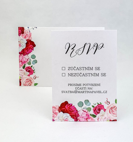 Svatební kartička s růžemi a pivoňkami - RS4020