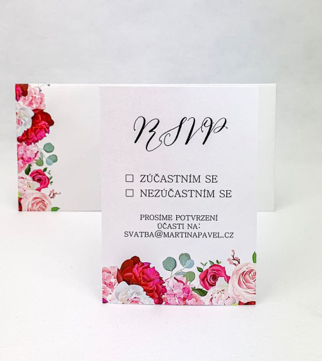 Svatební kartička s růžemi a pivoňkami - RS4022