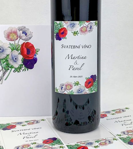 Svatební etiketa s barevnými květy sasanek - ETV4011