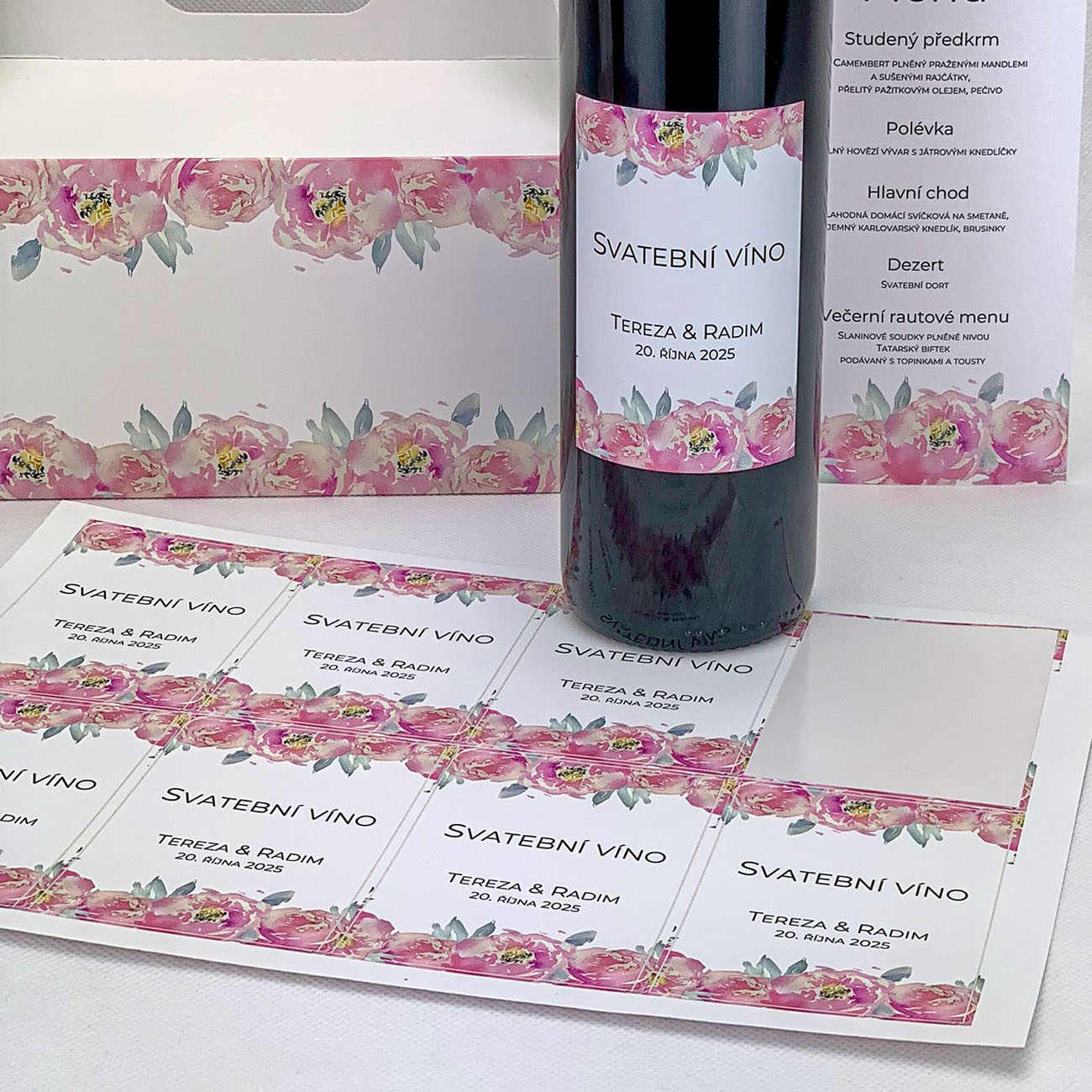 Svatební etiketa s květy pivoněk - ETV4002