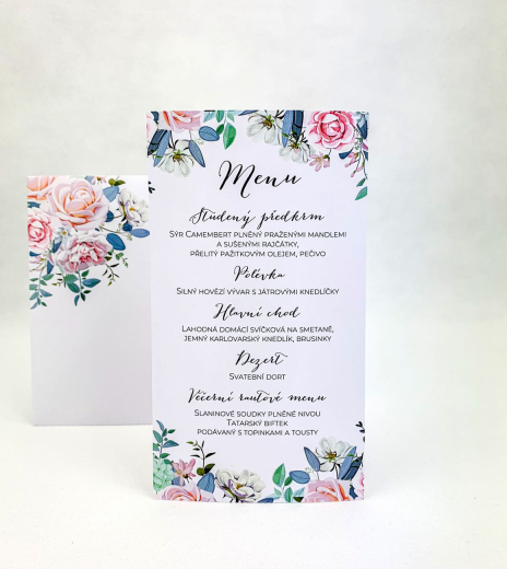 Svatební menu s květinovým motivem - M4014