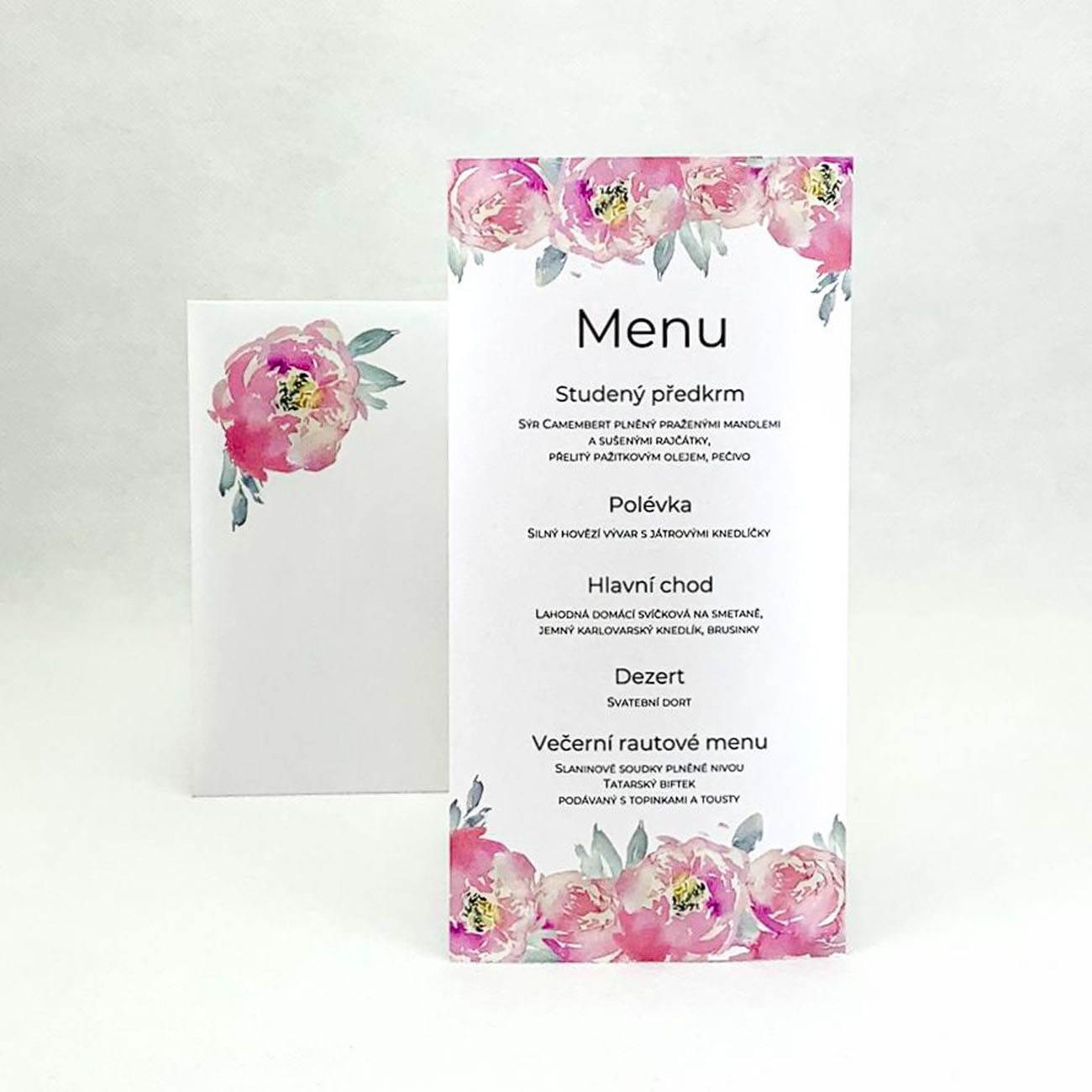 Svatební menu s květy pivoněk - M4002
