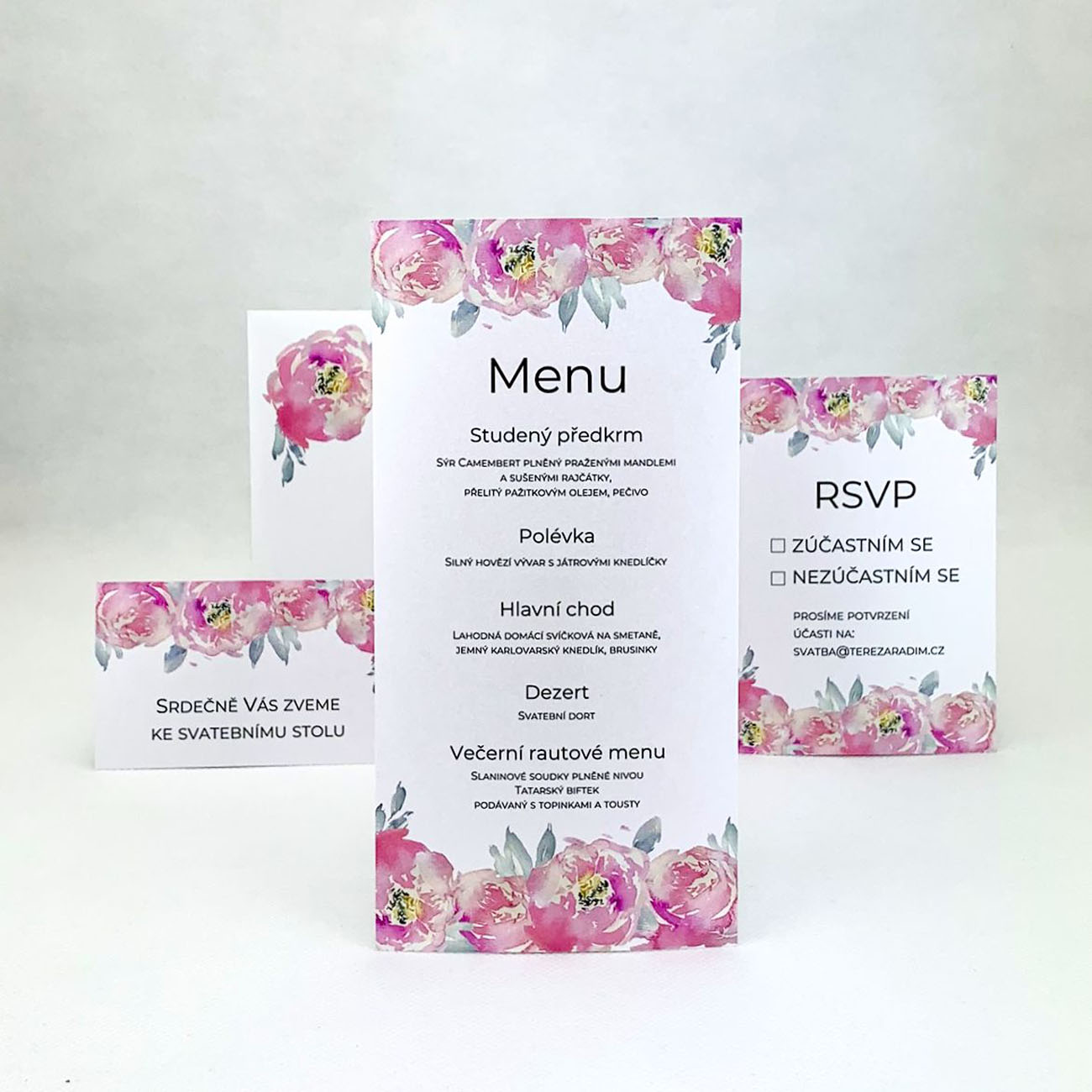 Svatební menu s květy pivoněk - M4002