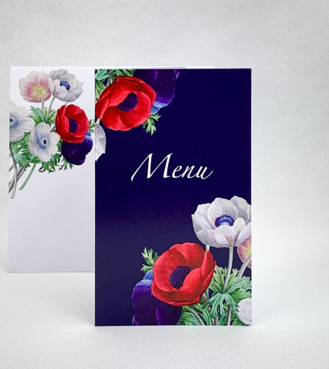 Svatební menu s květy sasanek - M4015