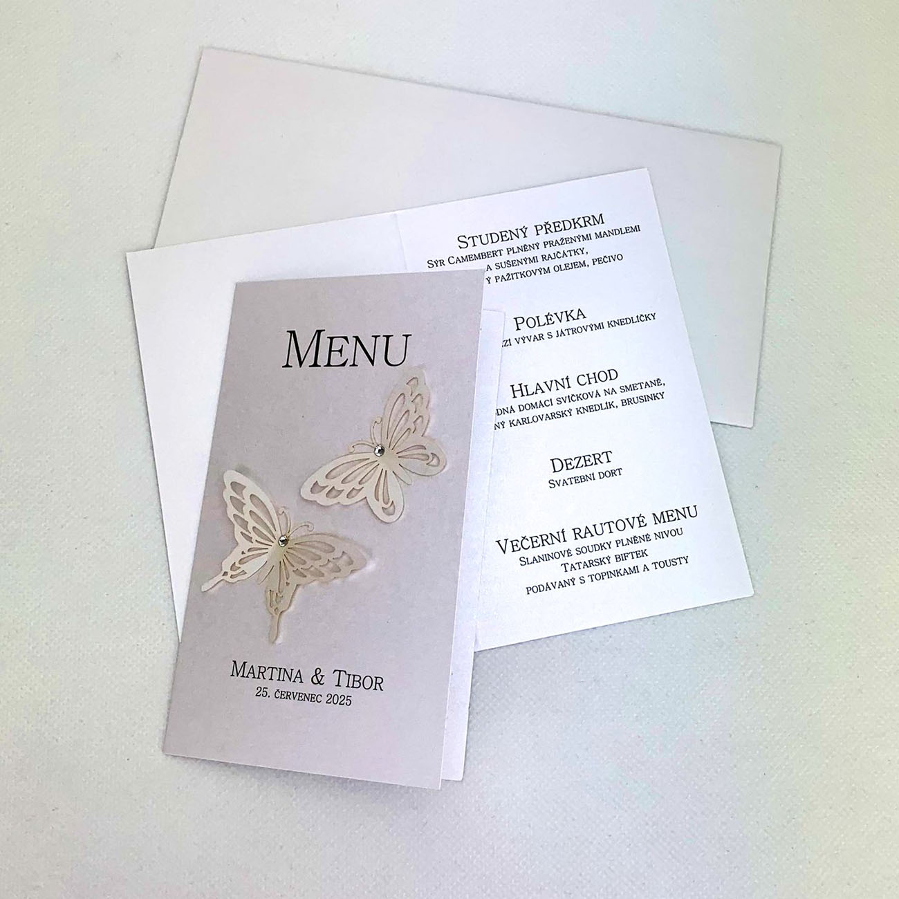 Svatební menu s motýlky - M4025B