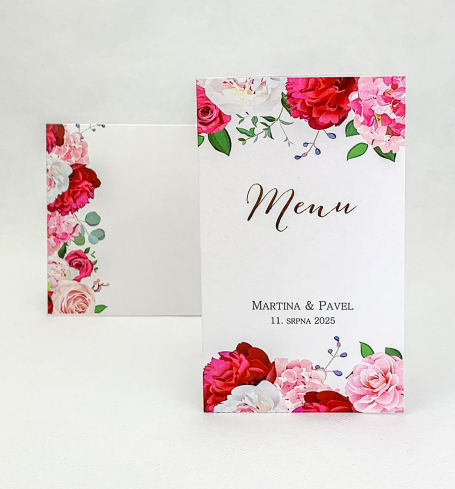 Svatební menu s růžemi a pivoňkami - M4020