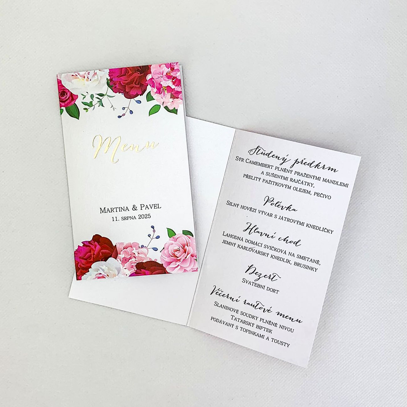 Svatební menu s růžemi a pivoňkami - M4020