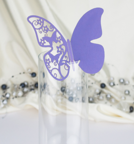 Svatební jmenovka na skleničku ve formě motýlka – MOT513