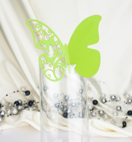 Svatební jmenovka na skleničku ve formě motýlka – MOT519