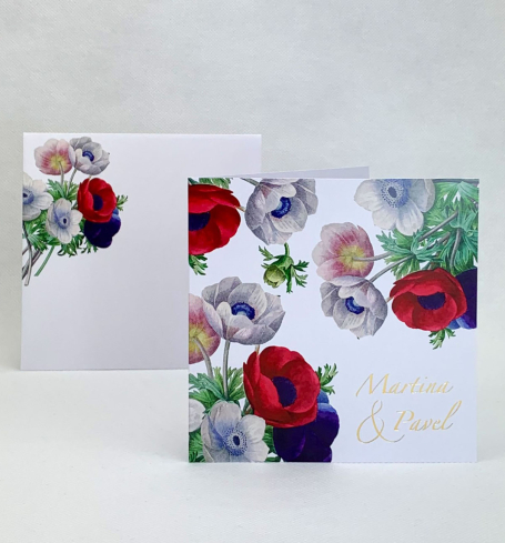 Svatební oznámení s barevnými květy sasanek - G4011