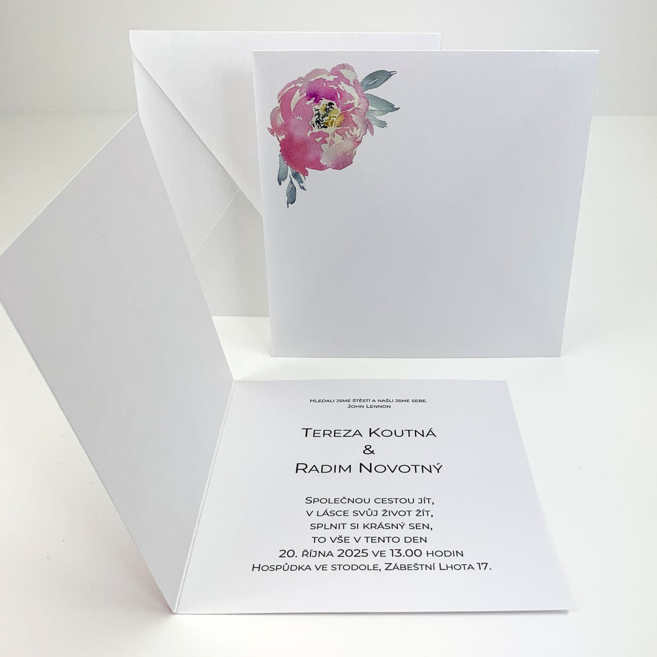 Svatební oznámení s květy pivoněk - G4002