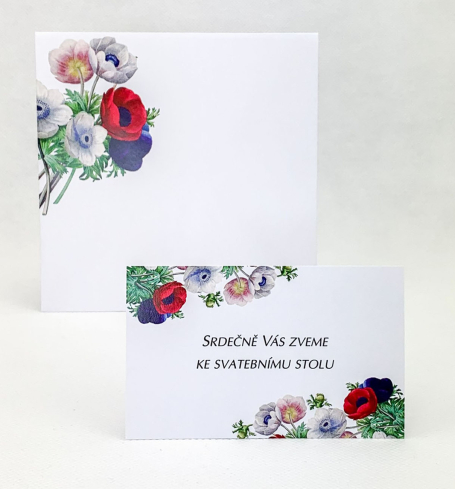 Svatební pozvánka s barevnými květy sasanek - P4011