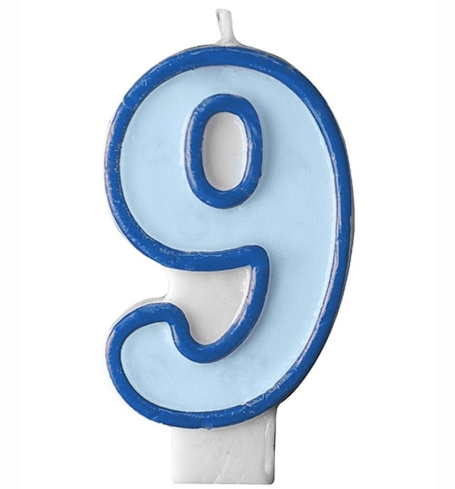 Svíčka dortová - modrá, s číslovkou 9 (1 ks) - SV5317